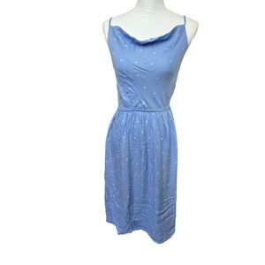 Volcom Womens Blue White Print Cowl Neck Midi Sundress Size M Cross Back